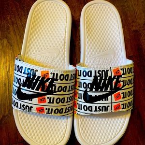 Nike White and Black Slide Sandals